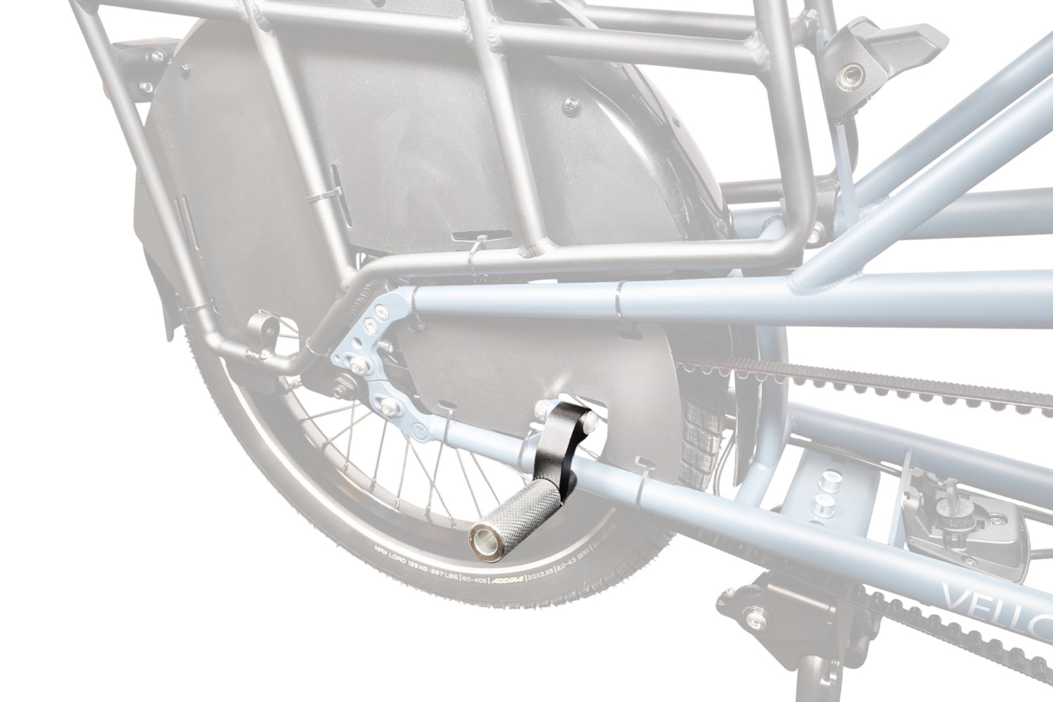 Der hintere Teil des SUBs (transparent) an dem ein Peg/Fußraste verbaut ist (nicht transparent).